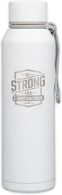 Strong and Courageous White Stainless Steel Water Bottle Joshua 1 9
