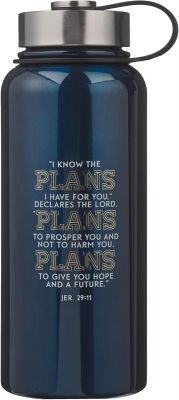 The Plans Navy Blue Stainless Steel Water Bottle  Jeremiah 29 11