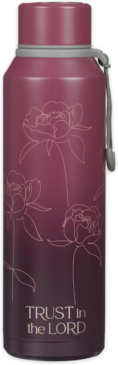 Trust in the Lord Plum Floral Stainless Steel Water Bottle Proverbs 3 5