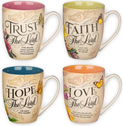Faith Trust Hope and Love Floral Mug Set