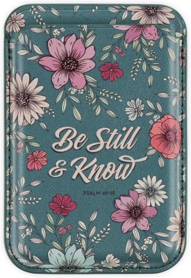 Be Still Teal Faux Leather Botanical Phone Wallet  Psalm 46 10