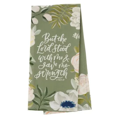 The Lord Stood With Me Sage Green Cotton Tea Towel 2 Timothy 4 17